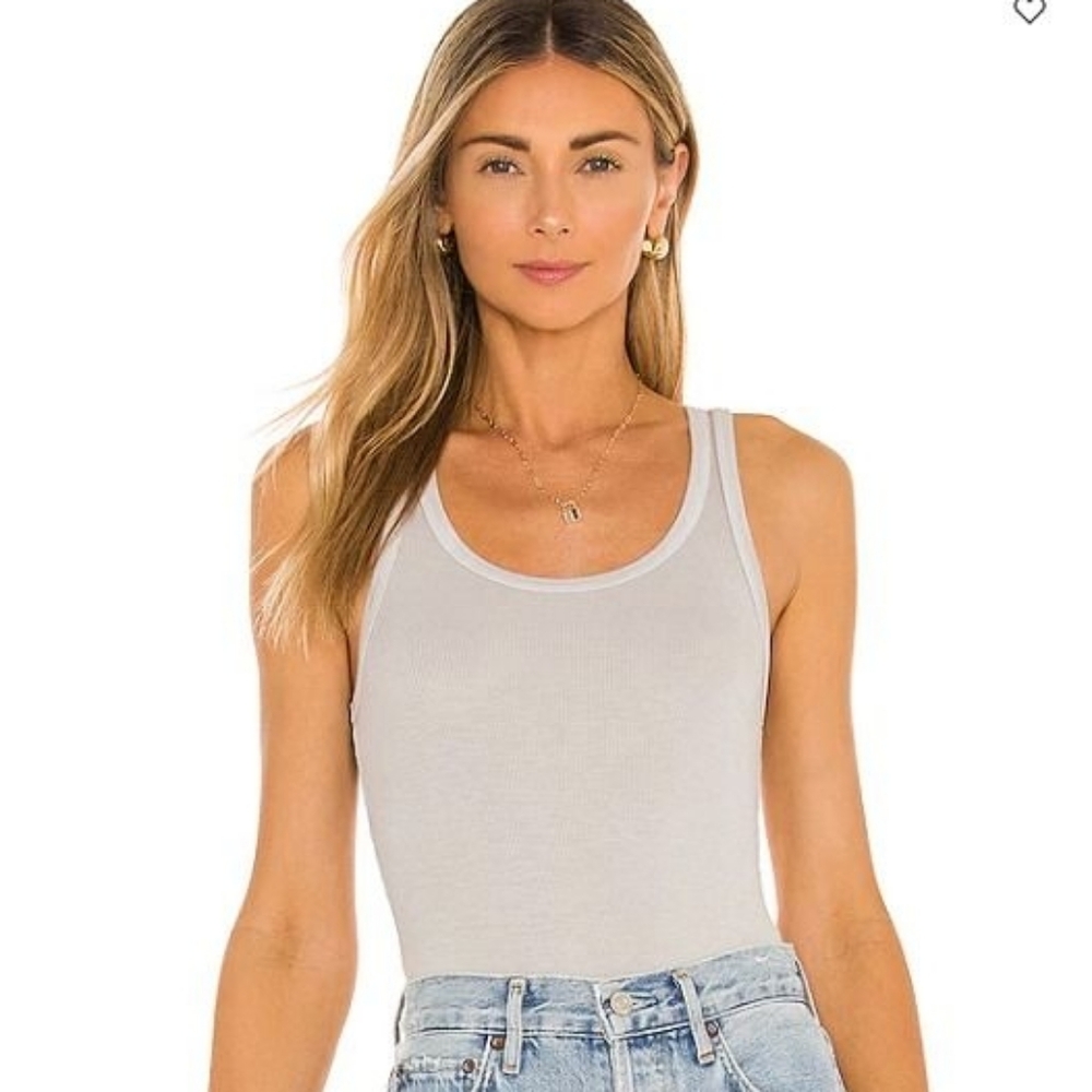 A. GOLDE Ribbed Light Gray Racerback Tank Bodysuit Small S 2 4
